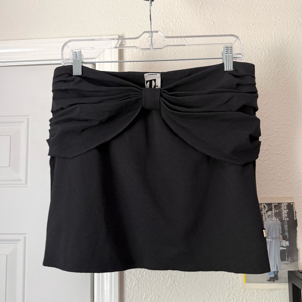 TT black chunky knit bow draped detail strapless bandeau crop‎ top